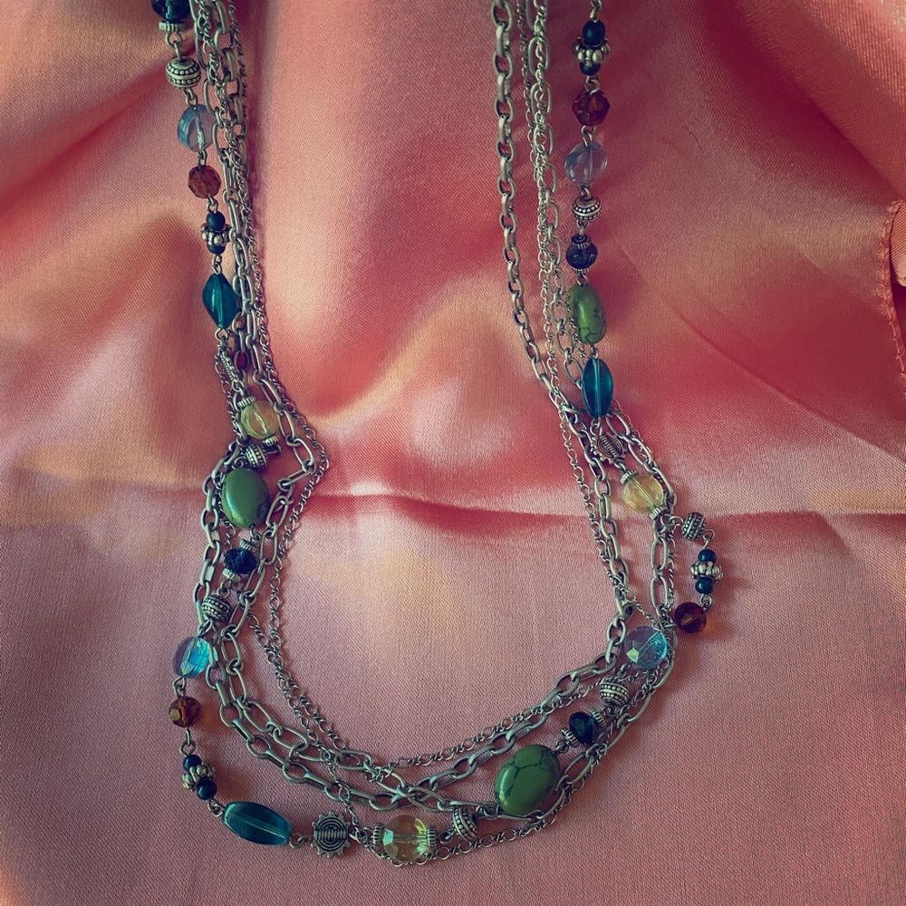 Silver tone Multicolored Stone Necklace